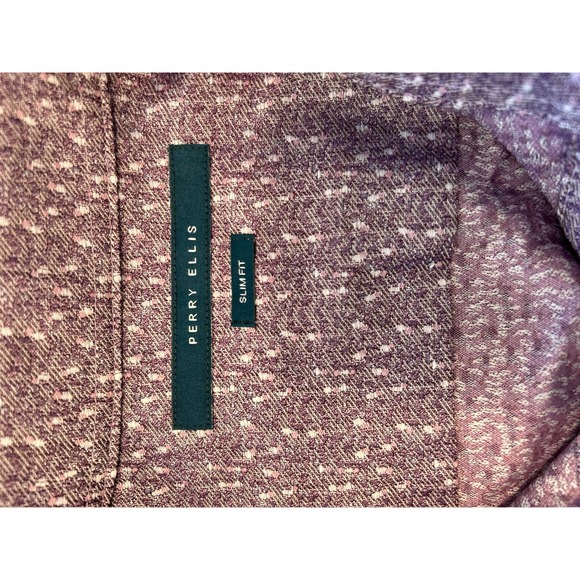 Perry Ellis Men's Purple Print Long Sleeve Fitted Button down Shirt * S - M1309 - Picture 6 of 9